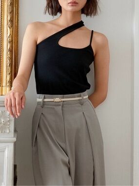 Pixie Market Black Asymmetrical Ribbed Tank Top - Women